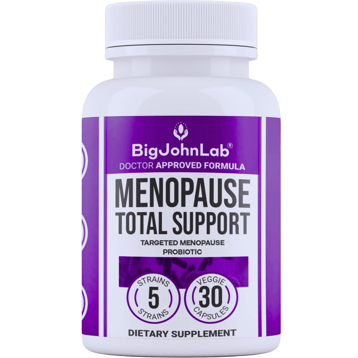 BIGJOHNLAB® Menopause Total Support – Fortgeschrittene probiotische Formel mit 5 Stämmen & 15 Milliarden KBE, Resveratrol, Traubensilberkerze, Akazienfaser, Nicht-GVO & 100% vegetarisch