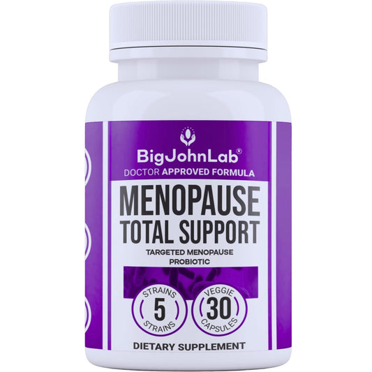 BIGJOHNLAB® Menopause Total Support – Fortgeschrittene probiotische Formel mit 5 Stämmen & 15 Milliarden KBE, Resveratrol, Traubensilberkerze, Akazienfaser, Nicht-GVO & 100% vegetarisch