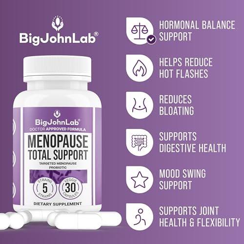 BIGJOHNLAB® Menopause Total Support – Fortgeschrittene probiotische Formel mit 5 Stämmen & 15 Milliarden KBE, Resveratrol, Traubensilberkerze, Akazienfaser, Nicht-GVO & 100% vegetarisch