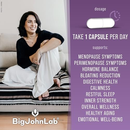 BIGJOHNLAB® Menopause Total Support – Fortgeschrittene probiotische Formel mit 5 Stämmen & 15 Milliarden KBE, Resveratrol, Traubensilberkerze, Akazienfaser, Nicht-GVO & 100% vegetarisch