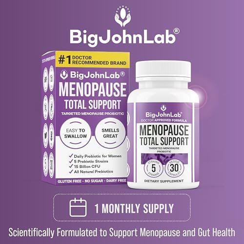 BIGJOHNLAB® Menopause Total Support – Fortgeschrittene probiotische Formel mit 5 Stämmen & 15 Milliarden KBE, Resveratrol, Traubensilberkerze, Akazienfaser, Nicht-GVO & 100% vegetarisch