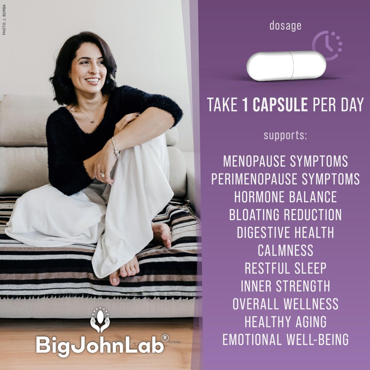 BIGJOHNLAB® Menopause Total Support – Fortgeschrittene probiotische Formel mit 5 Stämmen & 15 Milliarden KBE, Resveratrol, Traubensilberkerze, Akazienfaser, Nicht-GVO & 100% vegetarisch