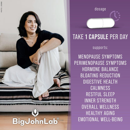 BIGJOHNLAB® Menopause Total Support – Fortgeschrittene probiotische Formel mit 5 Stämmen & 15 Milliarden KBE, Resveratrol, Traubensilberkerze, Akazienfaser, Nicht-GVO & 100% vegetarisch