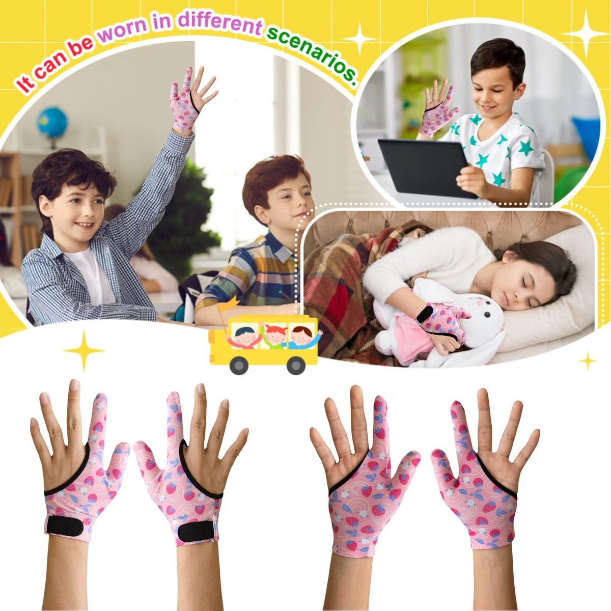 4er-Pack Daumenlutschen-Schutzhandschuhe für Kinder – Anti-Daumenlutschen-Handschuh mit Kaukompression, Stoppt Nagelkauen und Fingerbeißen – Daumenschutz für Alter 5-12