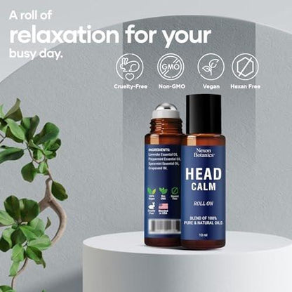Head Calm Essential Oil Roll-On 10 ml – Beruhigende Mischung aus reinen & natürlichen ätherischen Ölen – Rollerball für Migräne & Kopfschmerzlinderung – Nexon Botanics