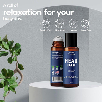 Head Calm Essential Oil Roll-On 10 ml – Beruhigende Mischung aus reinen & natürlichen ätherischen Ölen – Rollerball für Migräne & Kopfschmerzlinderung – Nexon Botanics