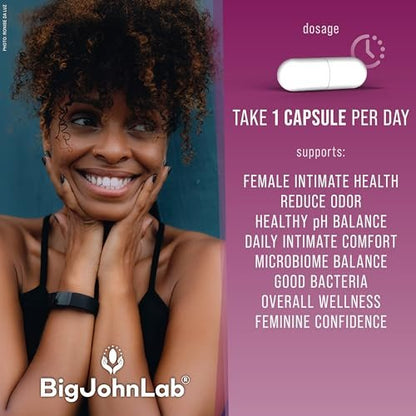 BIGJOHNLAB® – Frauen Vaginale Probiotika – pH-Balance, Geruchskontrolle, Hefe, Mikrobiom & Frauengesundheit – 6B KBE, Süßholzwurzel – klinisch getestet für Frische & Balance – 30 Kapseln