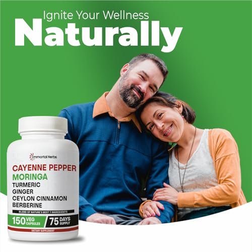 Immortal Herbs Cayenne Pfeffer Moringa Kurkuma Ingwer Kapseln, 150 Stück, Extra Stärke, Non-GMO & Glutenfrei, Reines Berberin HCL und Ceylon Zimt Extrakt Pulver