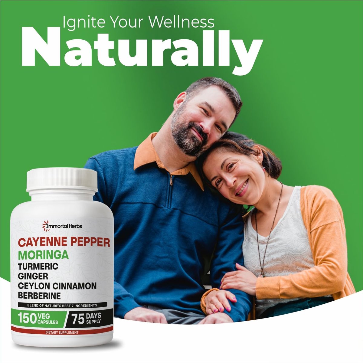 Immortal Herbs Cayenne Pfeffer Moringa Kurkuma Ingwer Kapseln, 150 Stück, Extra Stärke, Non-GMO & Glutenfrei, Reines Berberin HCL und Ceylon Zimt Extrakt Pulver
