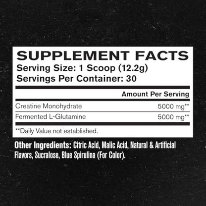 Jacked Factory Creatin + Glutamin – Creatinpräparat mit L-Glutamin für Muskelregeneration, Muskelwachstum, gesteigerte Kraft, erhöhte Energieabgabe und Darmgesundheit – 30 Portionen, Blaue Himbeere
