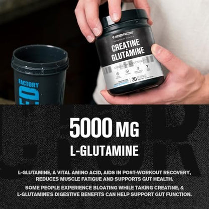 Jacked Factory Creatin + Glutamin – Creatinpräparat mit L-Glutamin für Muskelregeneration, Muskelwachstum, gesteigerte Kraft, erhöhte Energieabgabe und Darmgesundheit – 30 Portionen, Blaue Himbeere