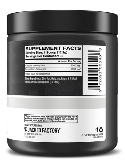 Jacked Factory Creatin + Glutamin – Creatinpräparat mit L-Glutamin für Muskelregeneration, Muskelwachstum, gesteigerte Kraft, erhöhte Energieabgabe und Darmgesundheit – 30 Portionen, Blaue Himbeere
