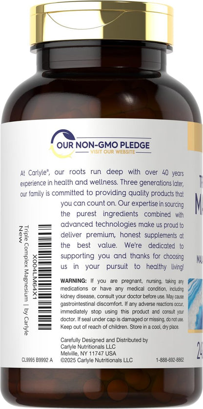 Carlyle Triple Magnesium Complex | 400 mg | 240 Kapseln | Magnesiummalat, Glycinat & Citrat | Vegetarisch, Nicht-GMO & Glutenfrei