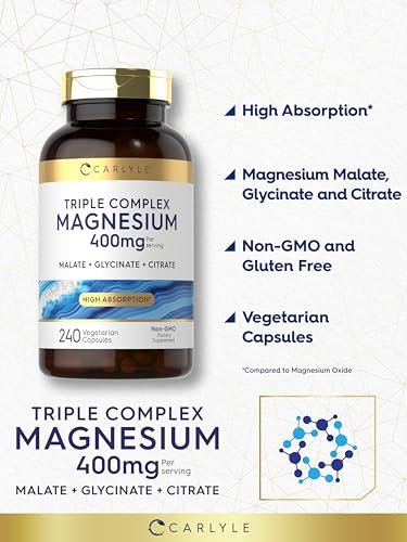 Carlyle Triple Magnesium Complex | 400 mg | 240 Kapseln | Magnesiummalat, Glycinat & Citrat | Vegetarisch, Nicht-GMO & Glutenfrei