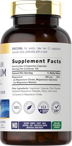 Carlyle Triple Magnesium Complex | 400 mg | 240 Kapseln | Magnesiummalat, Glycinat & Citrat | Vegetarisch, Nicht-GMO & Glutenfrei