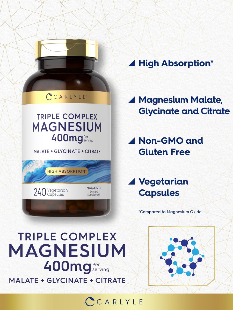 Carlyle Triple Magnesium Complex | 400 mg | 240 Kapseln | Magnesiummalat, Glycinat & Citrat | Vegetarisch, Nicht-GMO & Glutenfrei