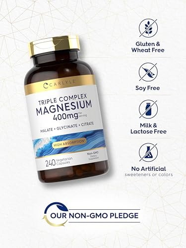 Carlyle Triple Magnesium Complex | 400 mg | 240 Kapseln | Magnesiummalat, Glycinat & Citrat | Vegetarisch, Nicht-GMO & Glutenfrei