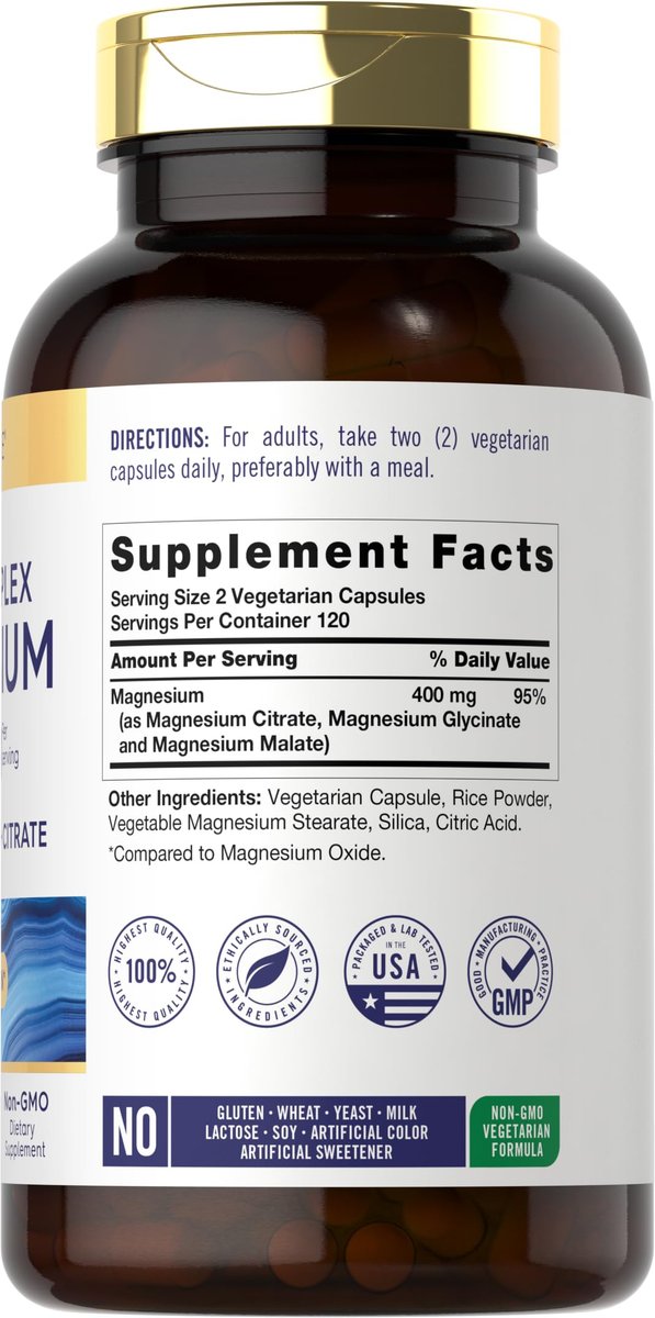 Carlyle Triple Magnesium Complex | 400 mg | 240 Kapseln | Magnesiummalat, Glycinat & Citrat | Vegetarisch, Nicht-GMO & Glutenfrei