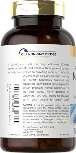 Carlyle Triple Magnesium Complex | 400 mg | 240 Kapseln | Magnesiummalat, Glycinat & Citrat | Vegetarisch, Nicht-GMO & Glutenfrei