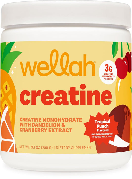 Wellah Creatin für Frauen - Kreatin-Monohydrat mit Löwenzahn & Cranberry-Extrakt (50 Portionen, Tropical Punch)