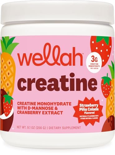 Wellah Creatin für Frauen (50 Portionen, Erdbeer-Pina-Colada) – Creatin-Monohydrat mit Löwenzahn & Cranberry-Extrakt