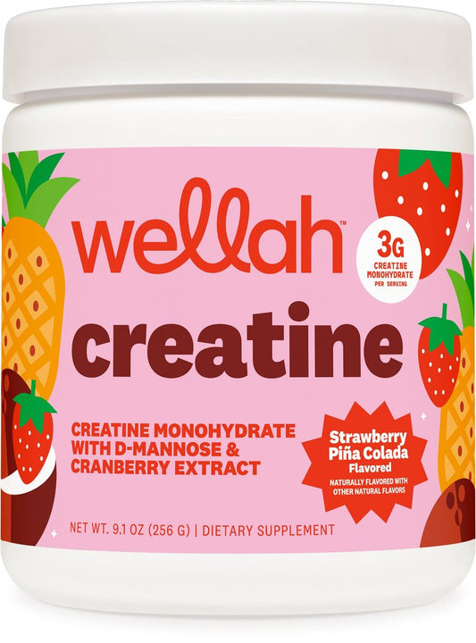 Wellah Creatin für Frauen (50 Portionen, Erdbeer-Pina-Colada) – Creatin-Monohydrat mit Löwenzahn & Cranberry-Extrakt