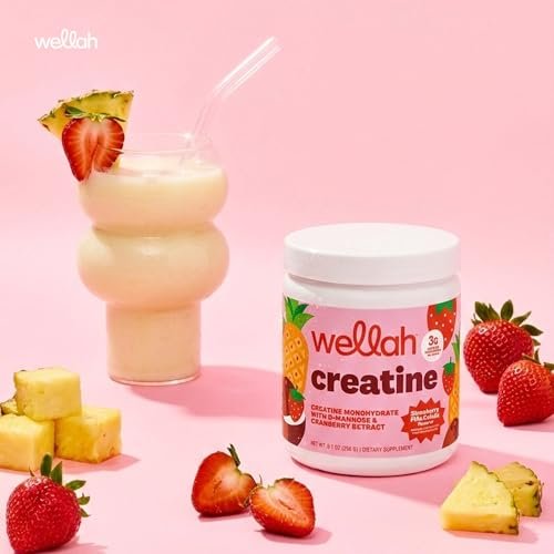 Wellah Creatin für Frauen (50 Portionen, Erdbeer-Pina-Colada) – Creatin-Monohydrat mit Löwenzahn & Cranberry-Extrakt