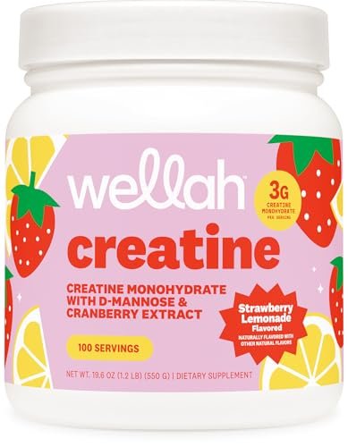 Wellah Creatine für Frauen – Kreatin-Monohydrat mit Löwenzahn & Cranberry-Extrakt (100 Portionen, Erdbeer-Zitronen-Geschmack)