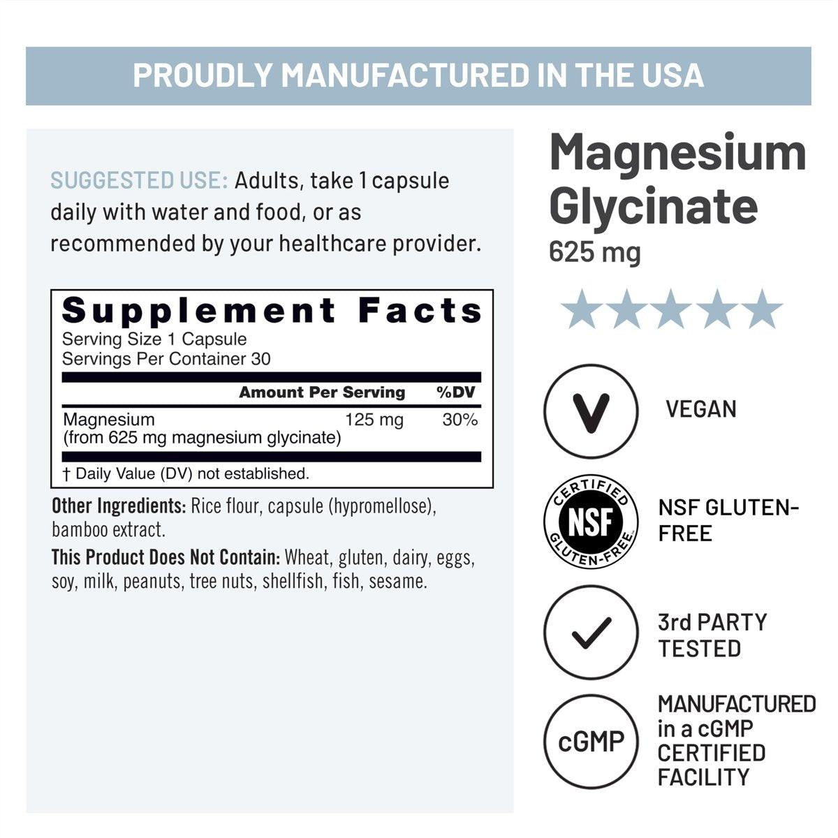 NatureWise Magnesium Glycinat 625 mg – Hochabsorbierendes, cheliertes Magnesiumglycinat für Schlaf, Entspannung, Muskeln und Knochen* – Magenfreundlich, vegan, nicht-GVO – 30 Kapseln (30-Tage-Vorrat)