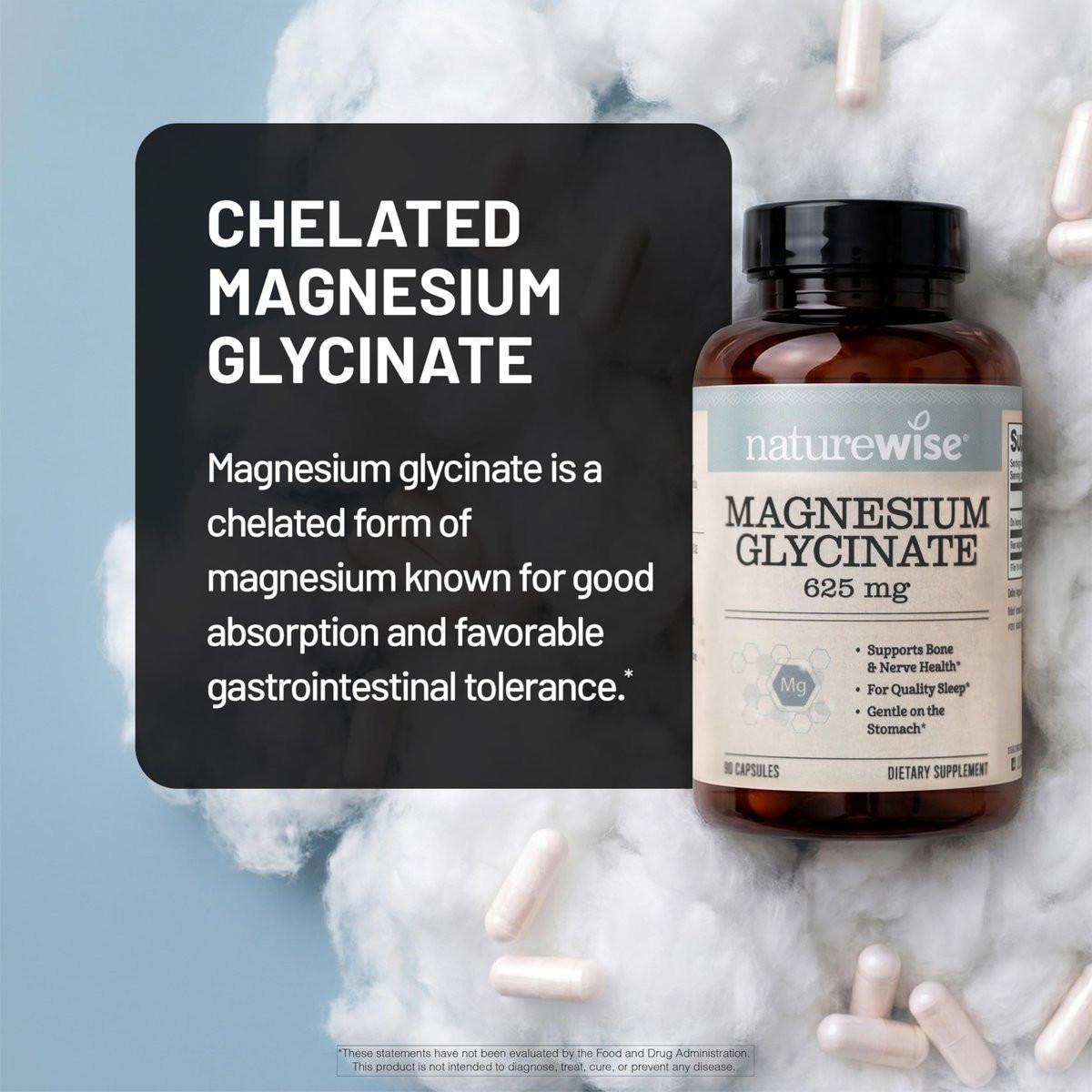 NatureWise Magnesium Glycinat 625 mg – Hochabsorbierendes, cheliertes Magnesiumglycinat für Schlaf, Entspannung, Muskeln und Knochen* – Magenfreundlich, vegan, nicht-GVO – 30 Kapseln (30-Tage-Vorrat)