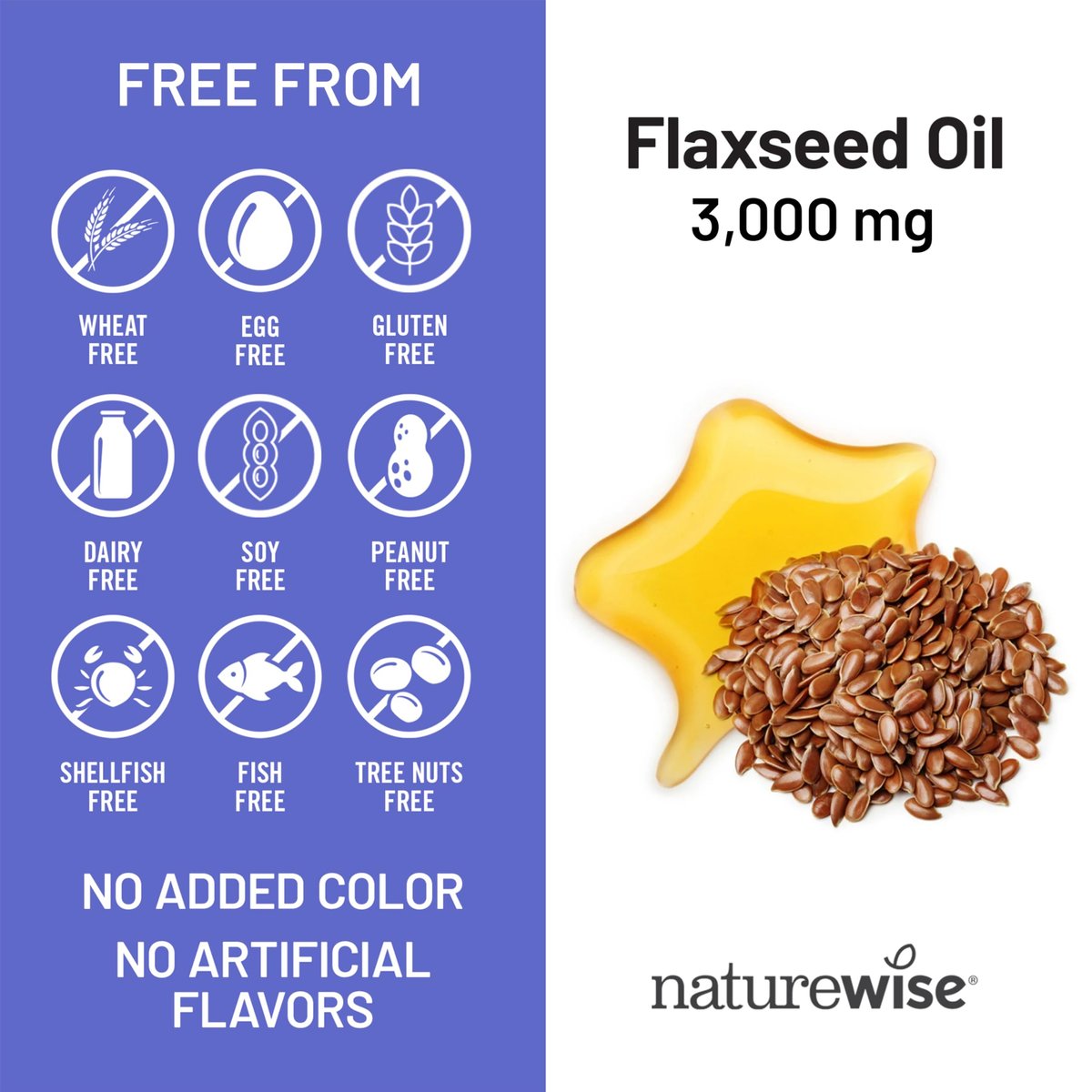 NatureWise Leinöl 3000 mg, Fischfreies Omega 3 mit 1500 mg ALA, Nahrungsergänzungsmittel für Immununterstützung – Bio, kaltgepresst, nicht gentechnisch verändert – 90 Weichkapseln [30-Tage-Vorrat]