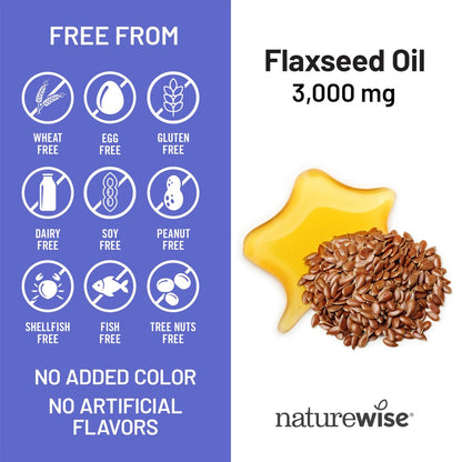 NatureWise Leinöl 3000 mg, Fischfreies Omega 3 mit 1500 mg ALA, Nahrungsergänzungsmittel für Immununterstützung – Bio, kaltgepresst, nicht gentechnisch verändert – 90 Weichkapseln [30-Tage-Vorrat]