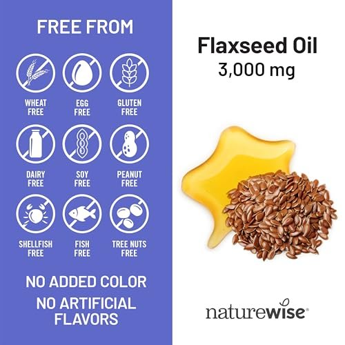 NatureWise Leinöl 3000 mg, Fischfreies Omega 3 mit 1500 mg ALA, Nahrungsergänzungsmittel für Immununterstützung – Bio, kaltgepresst, nicht gentechnisch verändert – 90 Weichkapseln [30-Tage-Vorrat]