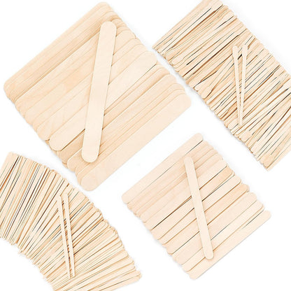 WoBiogHo 500 Stück 4 Stile Wachsstäbchen, Holz-Wachs-Applikator-Sticks für Körper, Beine, Gesicht, Augenbrauen, kleine, mittlere und große Größen, Wachsspatel, Eisstäbchen für Haarentfernung, Holz-Bastelstäbchen