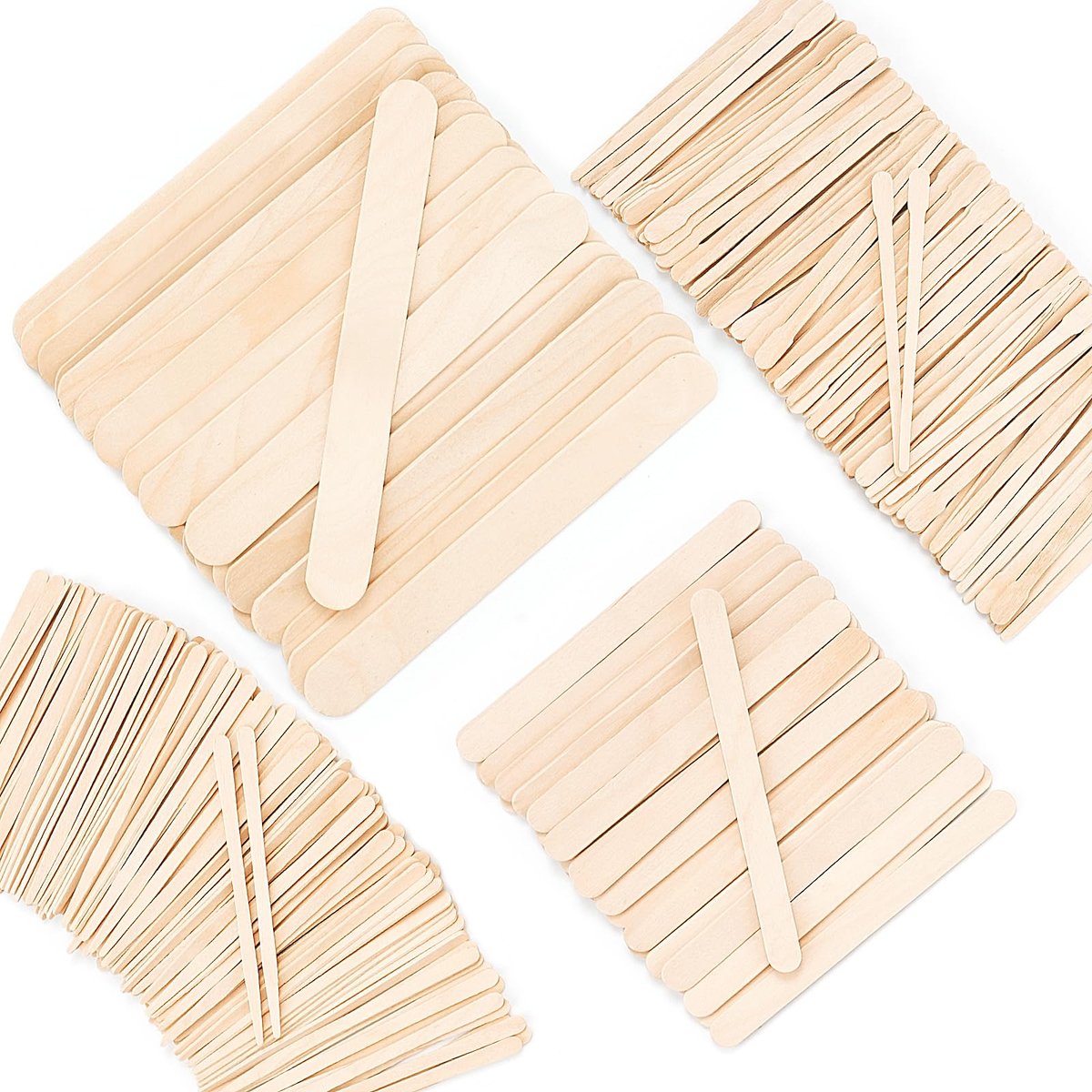 WoBiogHo 500 Stück 4 Stile Wachsstäbchen, Holz-Wachs-Applikator-Sticks für Körper, Beine, Gesicht, Augenbrauen, kleine, mittlere und große Größen, Wachsspatel, Eisstäbchen für Haarentfernung, Holz-Bastelstäbchen