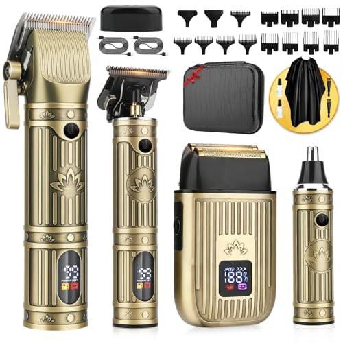 Bomxin Haarschneider für Herren Profi, T-Klinge Barber Haarschneider und Trimmer Set, 4 in 1 Herren Kabelloser Haarschneider für Barber Kit, Elektrischer Barttrimmer mit Aufbewahrungstasche, Geschenk
