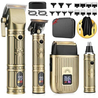 Bomxin Haarschneider für Herren Profi, T-Klinge Barber Haarschneider und Trimmer Set, 4 in 1 Herren Kabelloser Haarschneider für Barber Kit, Elektrischer Barttrimmer mit Aufbewahrungstasche, Geschenk