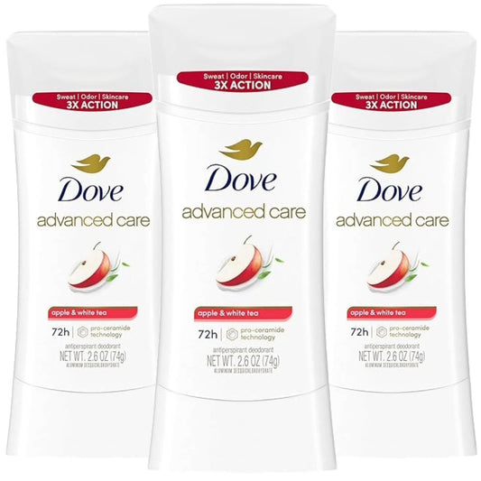 Dove Advanced Care Deodorant Stick Apfel & Weißer Tee mit 72-Stunden-Schweiß- und Geruchsschutz, 2,6 oz (3er-Pack)