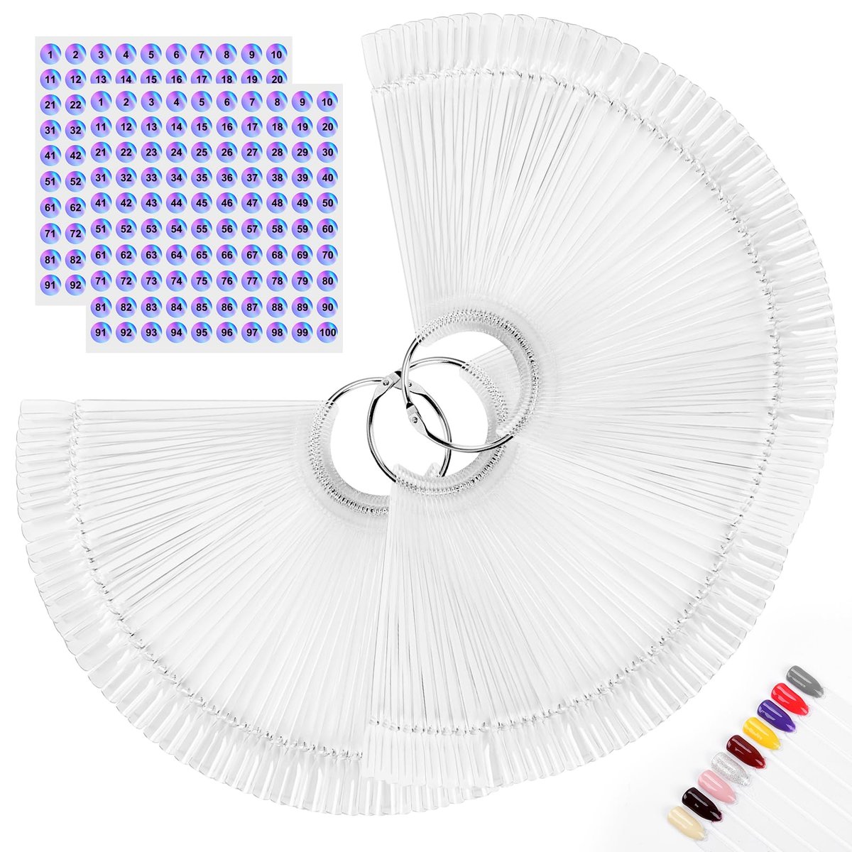 150er-Pack Nagel-Farbmusterstäbe mit Ring und Zahlenaufklebern – Farbmuster für Nagellack-Präsentation, Nagelkunst-Zubehör für Nageltechniker