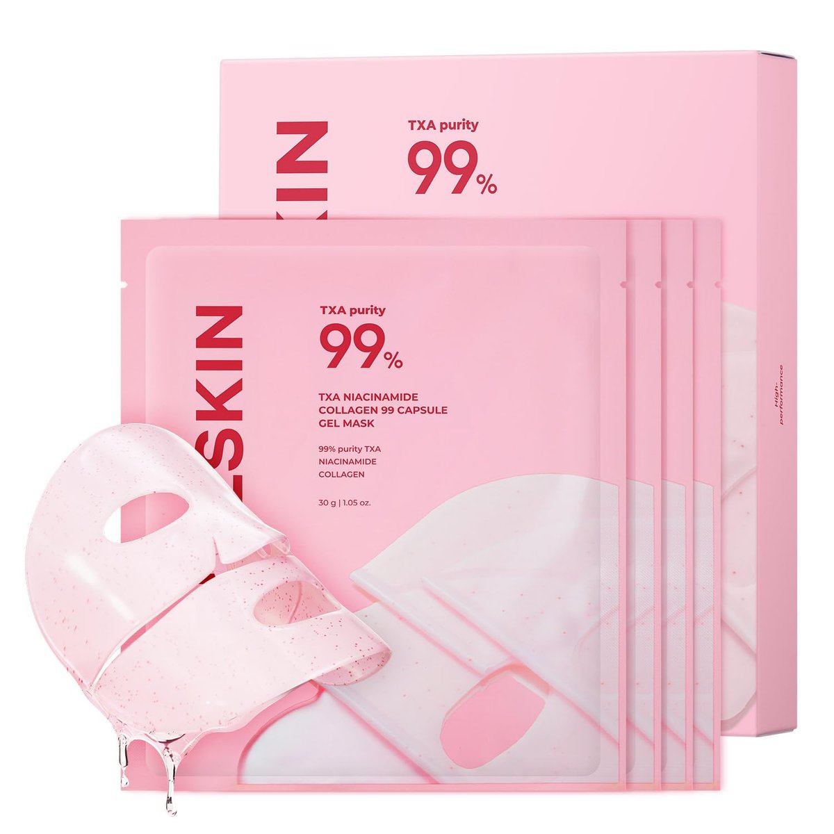 APRILSKIN TXA Pink Capsule Gel Mask – Overnight Gesichtsmaske für Glasglanz-Haut | 99% hochreine Tranexamsäure | Koreanische Hautpflege | 30g x 4 Stück