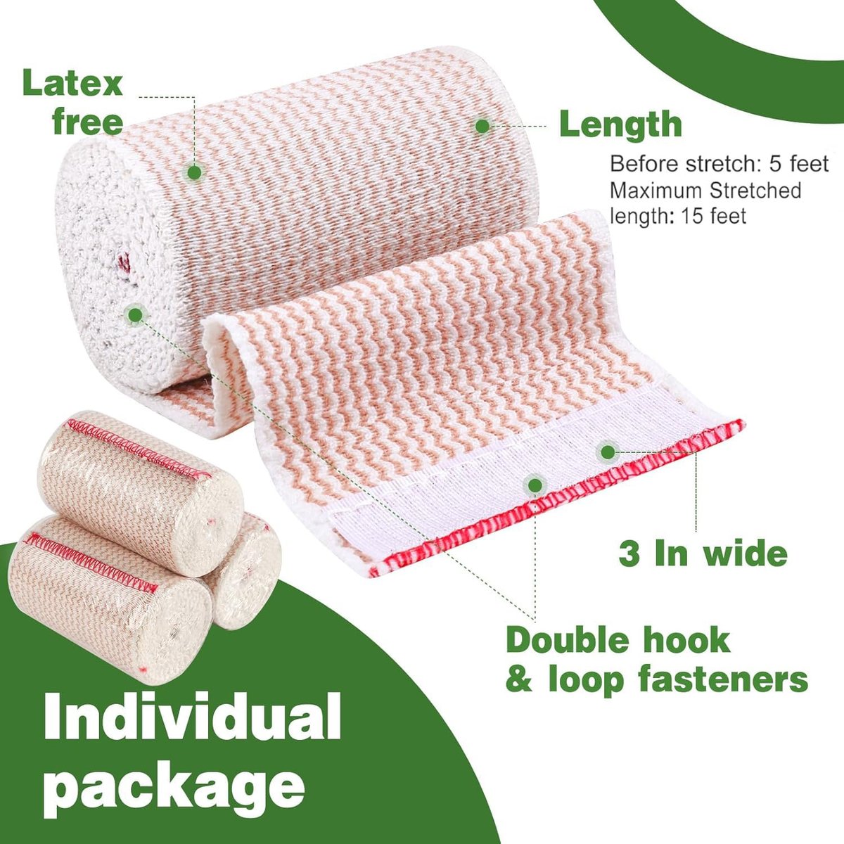 AZEN Premium 4er-Pack elastische Binden 7,5 cm, Kompressionsbandagen für Beine, Lymphödem-Wickel für Beine, Knöchel, Knie, Bauch, Körper