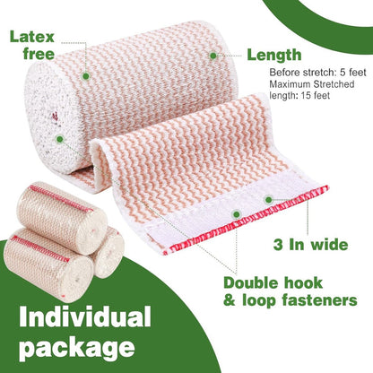 AZEN Premium 10er-Pack elastische Binden 3 Zoll, Kompressionsbandage für Beine, Knöchel, Knie, Bauch, Körper, Lymphdrainage-Binden, latexfrei