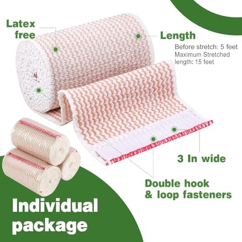 AZEN Premium 4er-Pack elastische Binden 7,5 cm, Kompressionsbandagen für Beine, Lymphödem-Wickel für Beine, Knöchel, Knie, Bauch, Körper