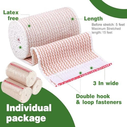 AZEN Premium 4er-Pack elastische Binden 7,5 cm, Kompressionsbandagen für Beine, Lymphödem-Wickel für Beine, Knöchel, Knie, Bauch, Körper