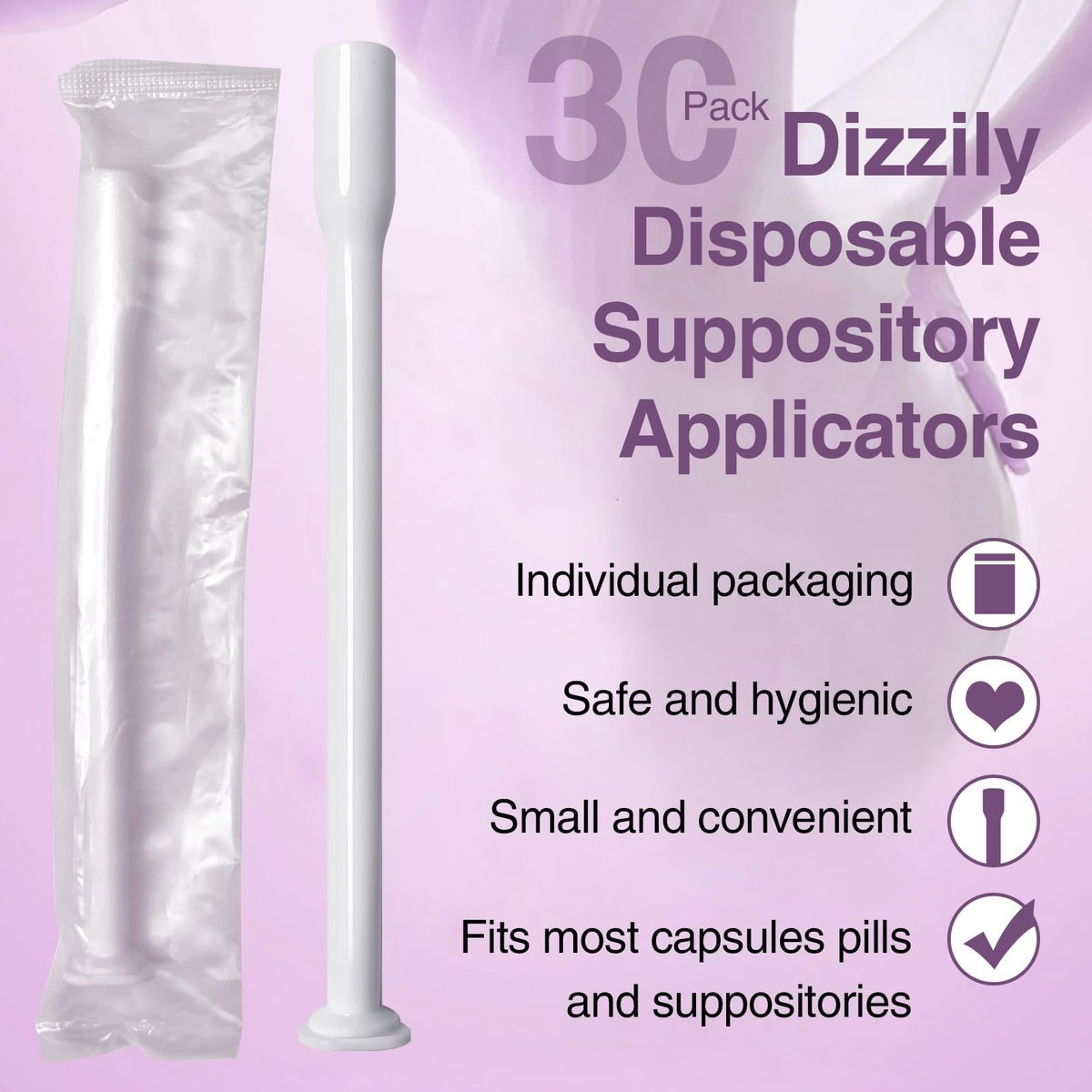 Dizzily 30er-Pack Einweg-Vaginalapplikatoren für Zäpfchen, individuell verpackt, hygienisch – passend für die meisten Zäpfchen, Pillen, Tabletten, Größe 00 Kapseln und Damenpflege-Applikator
