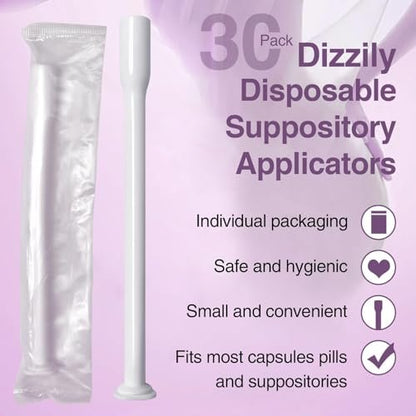 Dizzily 30er-Pack Einweg-Vaginalapplikatoren für Zäpfchen, individuell verpackt, hygienisch – passend für die meisten Zäpfchen, Pillen, Tabletten, Größe 00 Kapseln und Damenpflege-Applikator