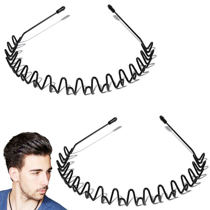 QBSID 2 Stück Metall-Stirnband, Federndes Wellen-Metall-Haarband, Metall-Haarband für Damen und Herren, Modisches, rutschfestes Draht-Stirnband, Sport-Kopfschmuck, Einfacher Haar-Reif, Haar-Accessoires