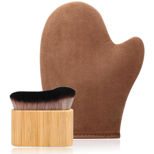 2-in-1 Streak-Free Bräunungs-Mittel-Set – Auslaufsicherer Selbstbräuner-Handschuh, Logan-Bürste, wiederverwendbarer Handschuh und Pinsel, Selbstbräuner-Applikator für Lotion und Mousse