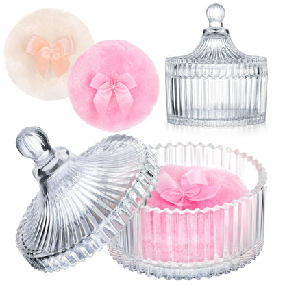 Body Powder Puff und Behälter, 2 Stück 3,54 Zoll Puderquaste und 1 Stück 5,3 x 3,9 Zoll Puderbehälter, Große Puderquaste für Frauen Körperpuder