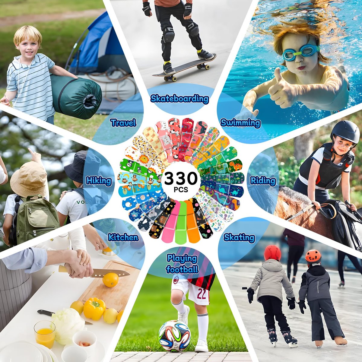 Saranna Künstlerpflaster für Kinder – 330 bunte, wasserdichte, atmungsaktive Pflaster mit niedlichen Cartoon-Motiven für Jungen und Mädchen